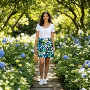 Kenneth Cole New York Vibrant Floral Mini Skirt Size 8 EUC Silk Cotton Blend